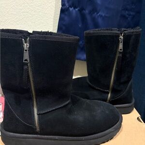 UGG Black Suede Mid-Calf Zip Boots
